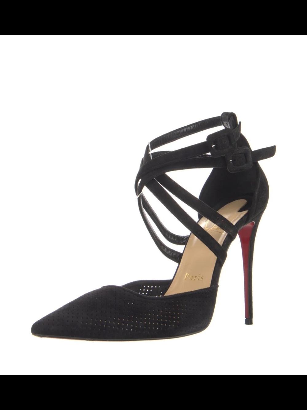 Christian Louboutin Black Suede Ankle-Strap Pointed Stiletto